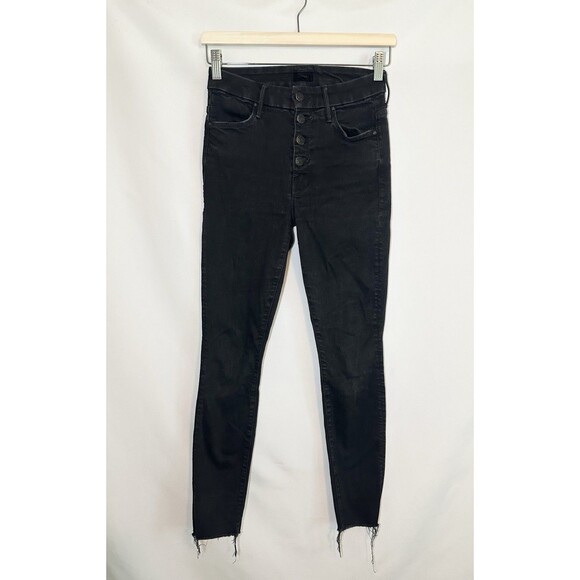 MOTHER‎ The Pixie Ankle Fray Not Guilty Black Goth Grunge Denim Jeans Women's 26 - Picture 1 of 16